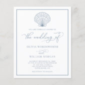 Budget Beach Seashell Wedding Invite Dusty Blue Flyer (Voorkant)