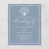 Budget Beach Seashell Wedding Invite Dusty Blue Flyer (Voorkant)