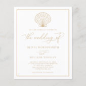 Budget Beach Seashell Wedding Invite White Beige Flyer (Voorkant)
