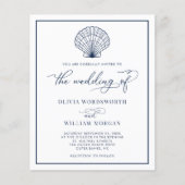 Budget Beach Seashell Wedding Invite White Navy Flyer (Voorkant)