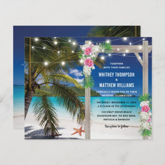 Budget Beach Tropical Wedding Invitation (Voorkant / Achterkant)
