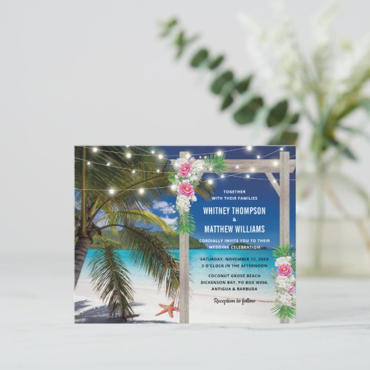 Budget Beach Tropical Wedding Invitation (Staand voorkant)