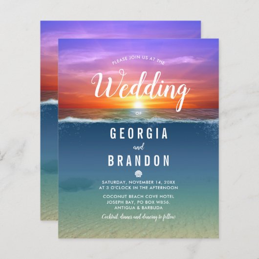 Budget Beach Tropical Wedding Invitation (Voorkant / Achterkant)