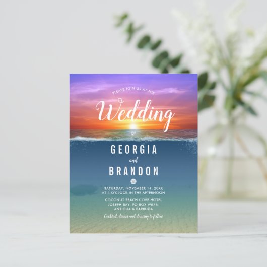 Budget Beach Tropical Wedding Invitation (Staand voorkant)