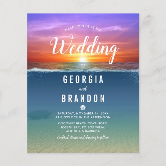 Budget Beach Tropical Wedding Invitation (Voorkant)