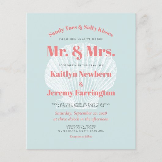 Budget Beach Weddenschap Aqua Seashell (Voorkant)