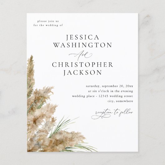Budget Beachy Boho Pampas Grass Wedding Flyer (Voorkant)