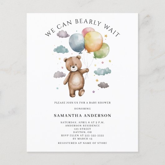 Budget Bearly Wait Baby Shower Uitnodiging Flyer (Voorkant)