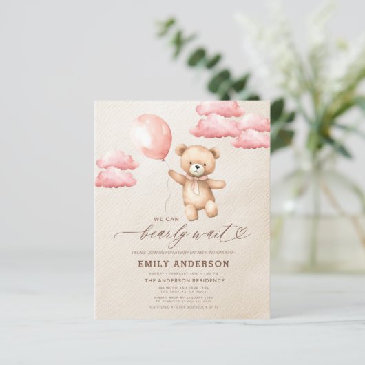 Budget Bearly Wait Neutral & Pink Girl Baby shower (Staand voorkant)