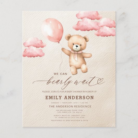 Budget Bearly Wait Neutral & Pink Girl Baby shower (Voorkant)