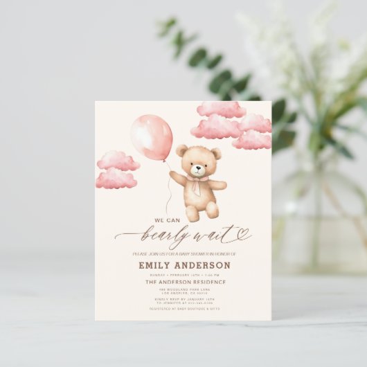 Budget Bearly Wait Neutral & Pink Girl Baby shower (Staand voorkant)