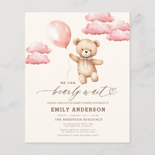 Budget Bearly Wait Neutral & Pink Girl Baby shower (Voorkant)