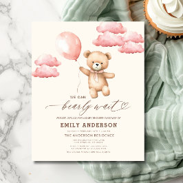 Budget Bearly Wait Neutral & Pink Girl Baby shower Flyer