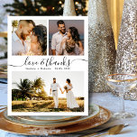 Budget Bedankt 3 Foto bruiloft Hartelijk dank<br><div class="desc">Budget, Modern, minimalistisch 3 Foto Collage Elegant "Love & Bedankt" Script Wedding Hartelijk dank U gepersonaliseerde voordelige dunne kaart met laag budget. Stijlvolle bruiloft bedankt je sjabloon met 3 foto's aan de voorkant en 1 foto aan de achterkant. ***GELIEVE OPMERKING TE MAKEN! *** BUDGET PAPIER/FLYER IS PAPIER THIN. *** UPGRADE...</div>