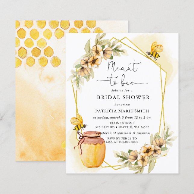 Budget bedoeld om honingbij bloemig Vrijgezellenfe (Voorkant / Achterkant)