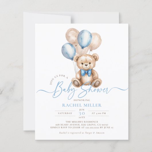 Budget Beer Ballonnen Blue Boy Baby shower Uitnodi (Voorkant)