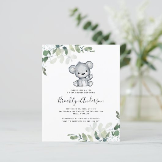 BUDGET Beer Eucalyptus Baby shower Uitnodiging (Staand voorkant)
