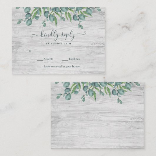 Budget Begroeiing Eucalyptus Huwelijk RSVP Notitiekaartje (Voorkant / Achterkant)