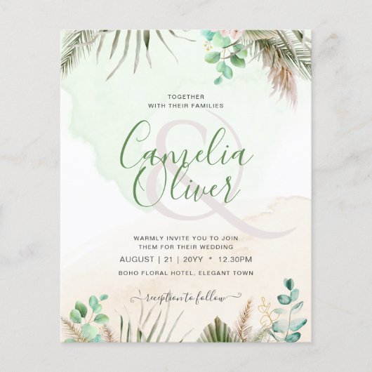 BUDGET Begroeiing Eucalyptus Pampas Gras Bruiloft (Voorkant)