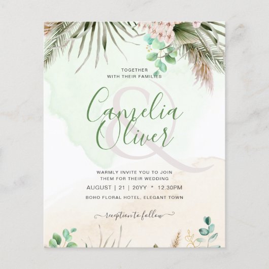 BUDGET Begroeiing Eucalyptus Pampas Gras Bruiloft Flyer (Voorkant)
