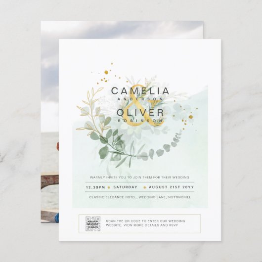 BUDGET Begroeiing FOTO Huwelijksuitnodiging QR COD (Voorkant / Achterkant)