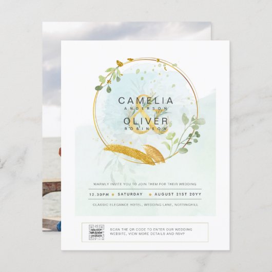 BUDGET Begroeiing FOTO Huwelijksuitnodiging QR COD (Voorkant / Achterkant)