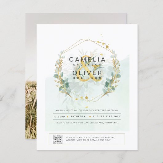 BUDGET Begroeiing FOTO Huwelijksuitnodiging QR COD (Voorkant / Achterkant)
