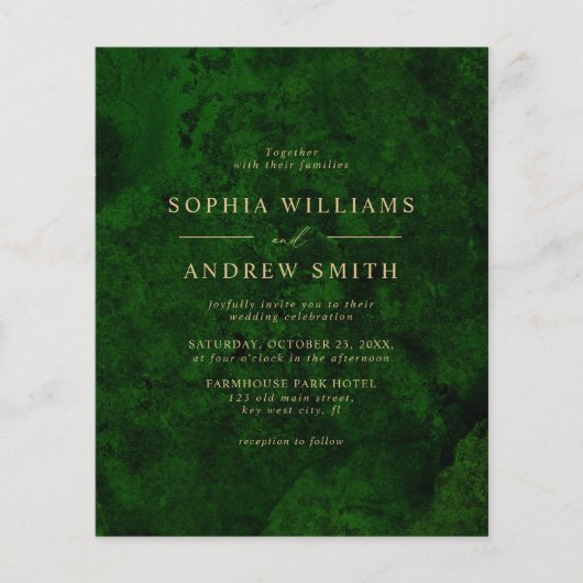 BUDGET Begroeiing & Goud Minimalistisch Trouwkaart (Voorkant)