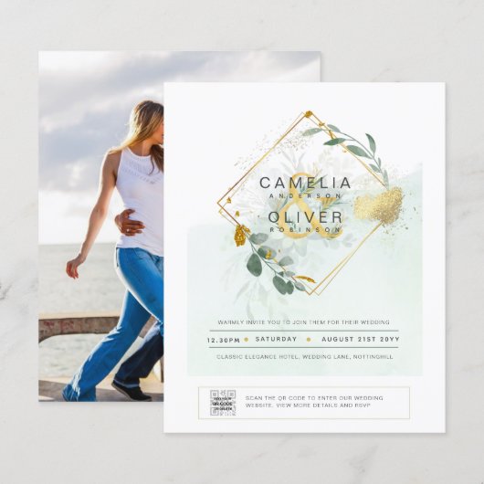 BUDGET Begroening FOTO Huwelijksuitnodiging QR COD (Voorkant / Achterkant)