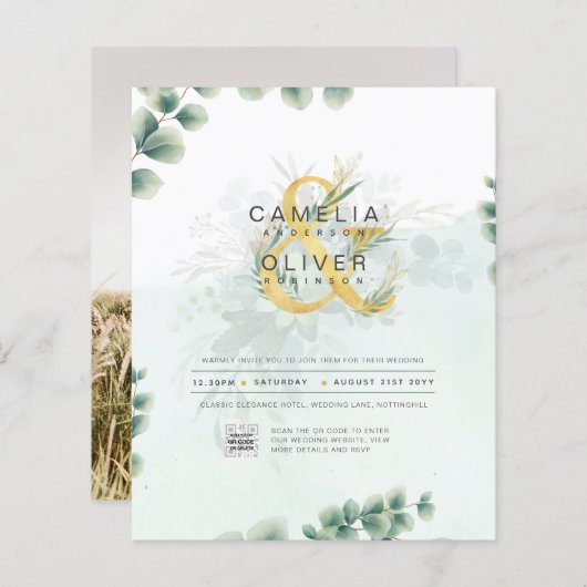 BUDGET Begroening FOTO Huwelijksuitnodiging QR COD (Voorkant / Achterkant)