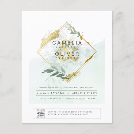 BUDGET Begroening FOTO Huwelijksuitnodiging QR COD Flyer (Voorkant)