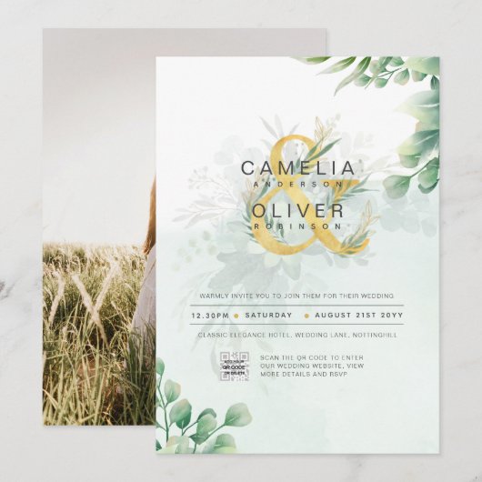 BUDGET Begroening FOTO Huwelijksuitnodiging QR COD Kaart (Voorkant / Achterkant)