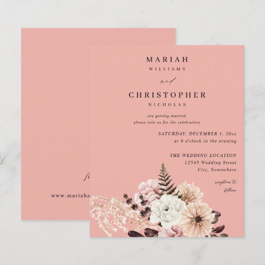 Budget Beige & Blush Roze Rustieke Bloem Bruiloft (Voorkant / Achterkant)