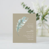 Budget Beige Boho Feather Minimal Wedding Invite (Staand voorkant)