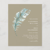 Budget Beige Boho Feather Minimal Wedding Invite (Voorkant)