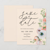 Budget Beige Coral Floral Save the date Kaart (Voorkant / Achterkant)