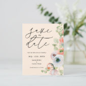 Budget Beige Coral Floral Save the date Kaart (Staand voorkant)
