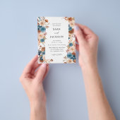 Budget Beige & Dusty Blue Floral Wedding Flyer (Hand)