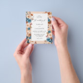 Budget Beige & Dusty Blue Floral Wedding S2 Flyer (Hand)
