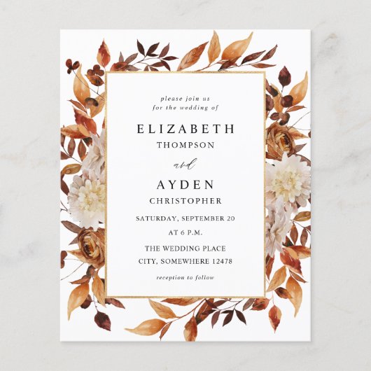 Budget Beige Herfst Floral 2 Wedding Flyer (Voorkant)