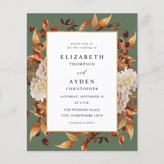 Budget Beige Herfst Floral 2 Wedding - Groen (Voorkant)