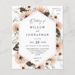 Budget Beige & Pine Rustic Floral Wedding Flyer