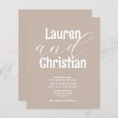 Budget Beige Scripting Wedding Uitnodiging (Voorkant / Achterkant)