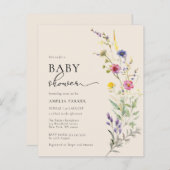 Budget Beige Wildflower Floral Baby shower Invite (Voorkant / Achterkant)