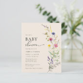 Budget Beige Wildflower Floral Baby shower Invite (Staand voorkant)