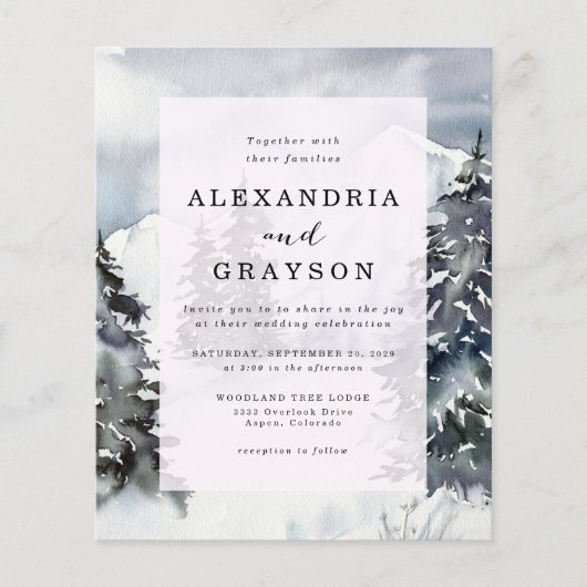 Budget Berg Waterverf Landelijke Trouw Uitnodiging Flyer (Voorkant)