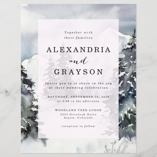 Budget Berg Waterverf Rustieke bruiloft uitnodigen Flyer (Voorkant)