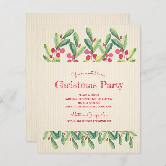 Budget Berries en Branches Kerstuitnodigingen (Voorkant / Achterkant)