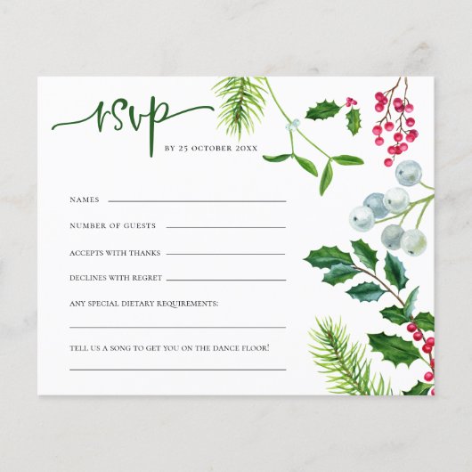 BUDGET Berries mistletoe kerstbruiloft RSVP (Voorkant)