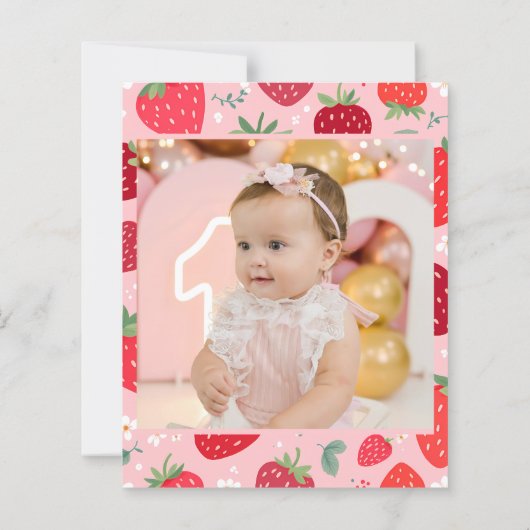 Budget Berry eerste 1e verjaardag foto uitnodigen (Achterkant)